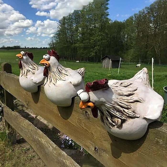 D-Rings Chicken Ceramic Garden Decoration, Chicken Decoration, Garden Statues, Outdoor Decoration, Ornament, Garden Statue, Decorative Garden Figure, Chicken Garden Stake, Backyard for Outdoors