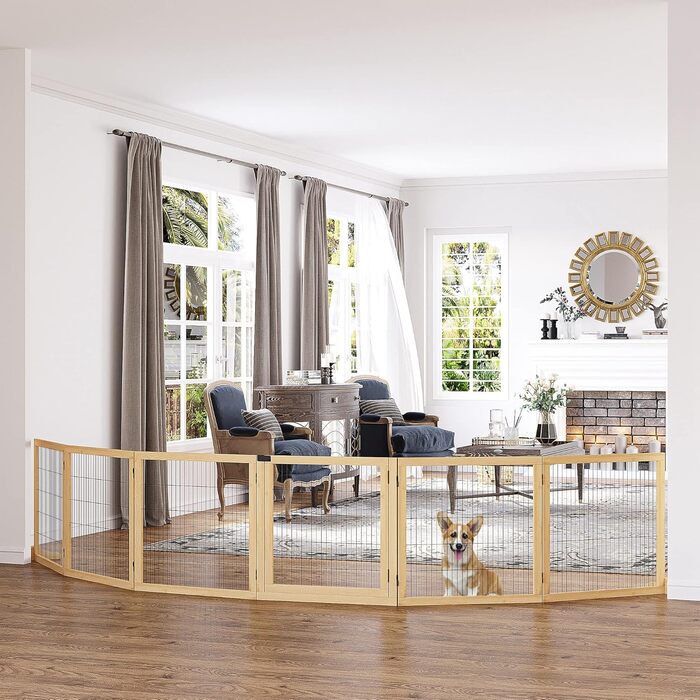 Захисне ґратка для собак PawHut - регульоване, самостійне, дерев'яне, 6 панелей, 70H x 432B см