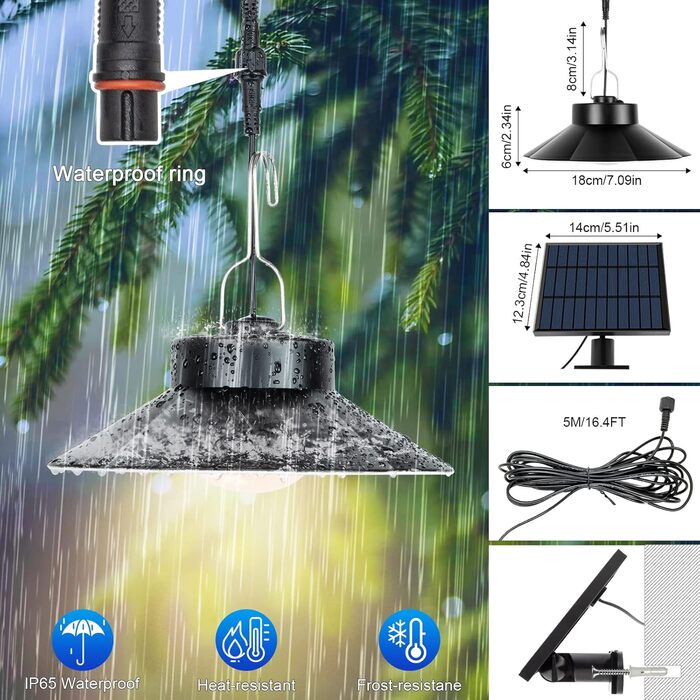 Solar Hanging Lamp, Hanging Solar Lights for Outdoor with Remote Control, 920LM 3 Color Temperature Solar Lamp Outdoor IP65 Waterproof Solar Hanging Lights for Garden, Patio, Balcony, Gazebo