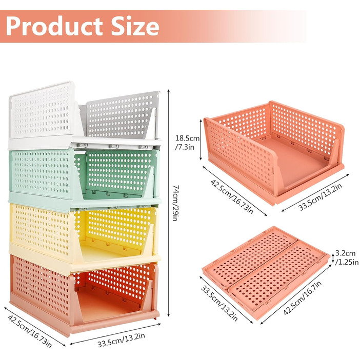 Diealles Stackable Drawer Boxes, 4 Pack Closet Organizer Pull Out, Plastic Drawer Insert Closet, Foldable Closet Drawers for Clothes Closet Pantry(White) (8 Pack Color)