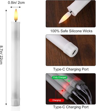 EXTSUD 6er LED Pillar Candles Rechargeable LED Pillar Candles with Timer and Remote Control Soft Silicone Wax Core, Unique Tear-Drop Design LED Candles for Living Room, Wedding, Dining Table, and Garden Party
