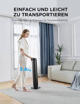 Вентилятор підлоговий Midea FZ10-17JR Tower 92 см з пультом, 3 режими, 3 швидкості, таймер 7 год, чорний