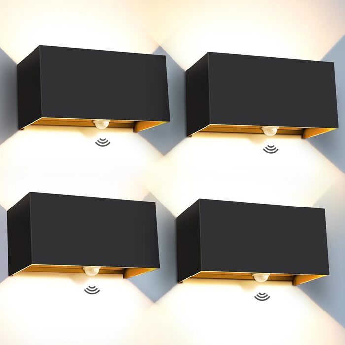 LED-водостійка настінна лампа Kingwen 4 шт. 20W, 3000K, IP65, чорний колір