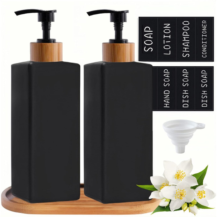 Набір для ванної кімнати BIKALAN: дозатор мила з бамбука, чорний, 350 мл