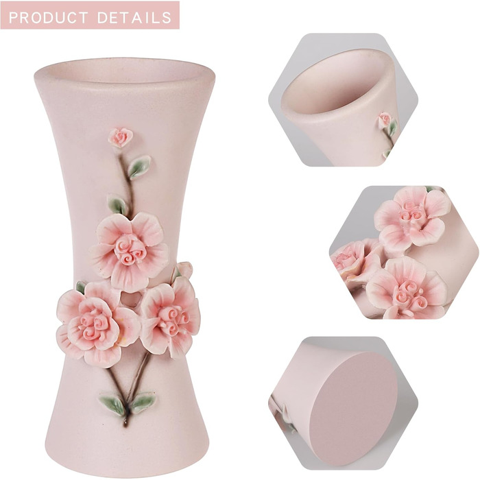Ваза для квітів рожевого кольору з квітковим дизайном, 11.5x25 см - декор для дому