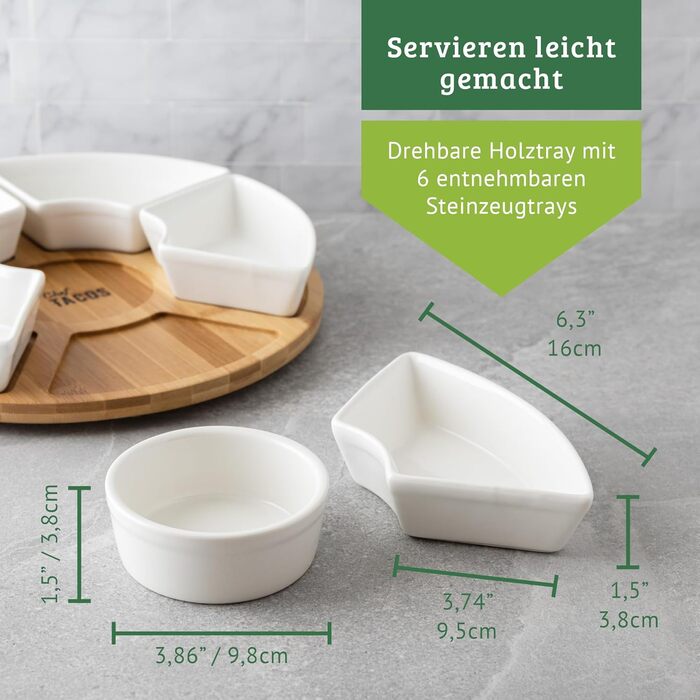 Snack Server - 26 cm - Multiple bowls with space for delicious snacks - Rotating serving platter with high-quality ceramic bowls - Perfect for snacks, dips, fruit and much more