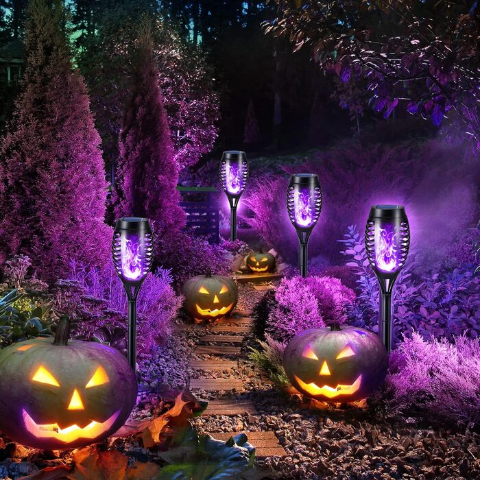 Geemoo Solar Garden Lights - 6 Pack, Realistic Flame Effect, IP65 Waterproof, Warm White