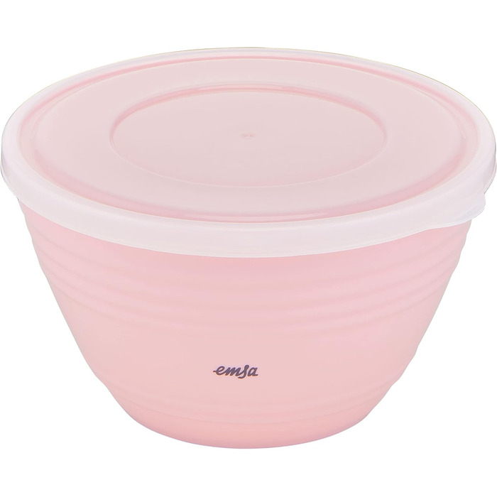 Emsa K32517 Prep&Bake Plastic Mixing Bowl 1.7 L | with a preserving lid for refrigerator storage | non-slip base | perfect stability when mixing | dishwasher safe | Pink