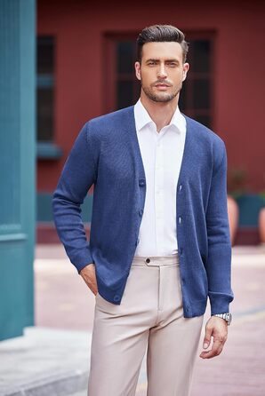 Чоловічий в'язаний кардиган COOFANDY з V-подібним вирізом, повсякденний, легкий, на ґудзиках, синій (M)