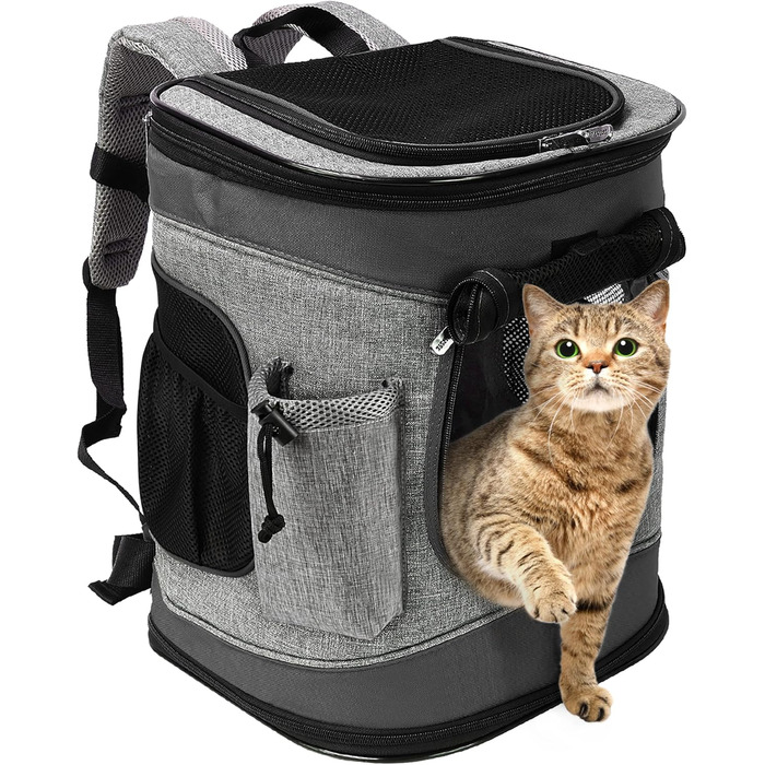 Рюкзак для тварин Kritter Planet з сітчастими вікнами, дихаючий та складаний мішок для собак та котів, знімний внутрішній килимок для тварин, для походів, велосипедів, активного відпочинку, 7 кг цуценят (Чорний)