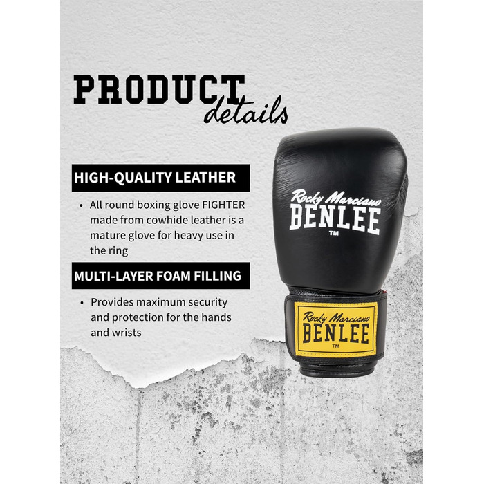 Боксерські рукавички BENLEE з натуральної шкіри Fighter Black/Red, 12 oz, Single