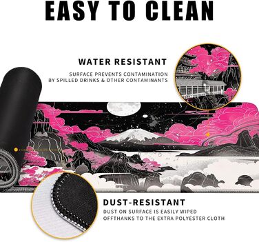 MiaVibte Килимок для столу Японський, Riverside Повний Місяць, ігровий килимок для миші, XL килимок для клавіатури, 80 x 30 см, декор для столу (Мотів 32)