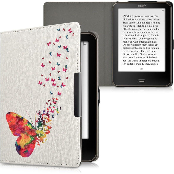 Чохол-книжка kwmobile для Tolino Vision 1/2/3/4 HD - Чохол для eReader з малюнком метеликів, рожево-білий