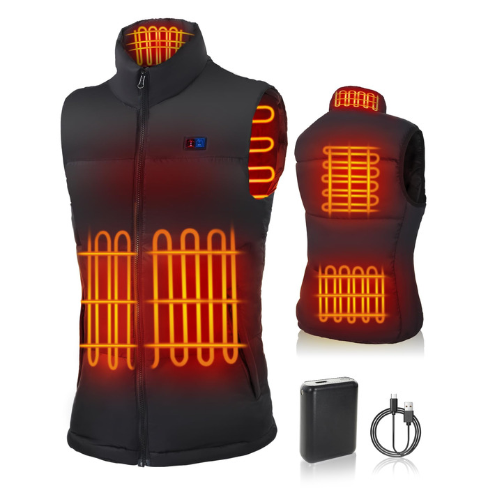 Обогрівальний жилет для чоловіків з Powerbank 7.4V 18400mAh, зимовий жилет з м'якої бавовни, 3 режими нагріву для катання на лижах, мотоциклі, полювання, риболовлі, чорний