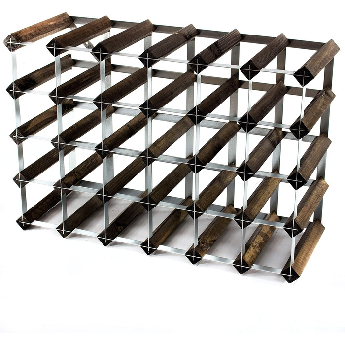 Cranville Wine Racks Classic 30 (6x4) Bottle Pine Wood and Galvanized Metal Wine Rack Fully Assembled (Brown, 136x66.5x74 cm)