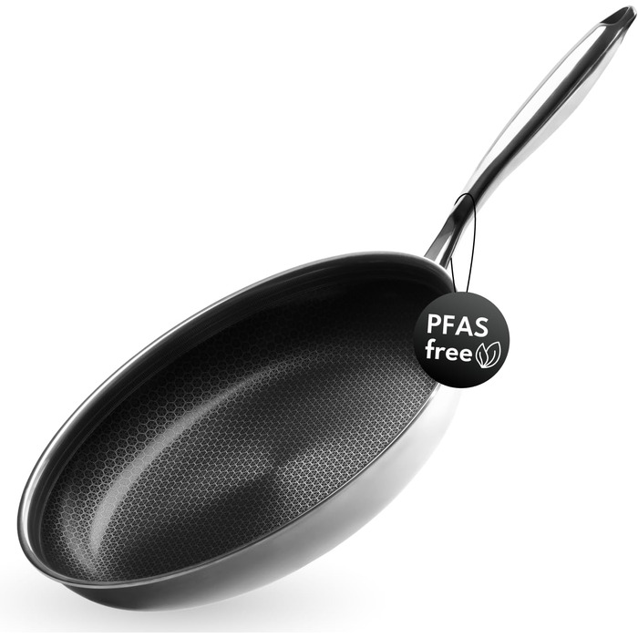 Сковорода Onyx Cookware 20 см з антипригарним покриттям | Для всіх типів плит, включаючи індукційні | Стійка до подряпин, без PFAS | Нержавіюча сталь/алюміній (3 шари) | Можна використовувати в духовці до 260°C