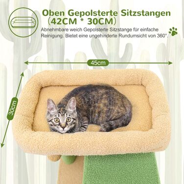 Драбина-кіготь Globlazer Kaktus (178 см) для котів: велика, з гамаком, будиночком, платформами, рампою з сизалю, стабільна для 2-4 котів (F70 Pro, зелена) XXL