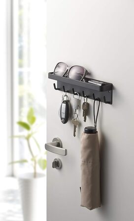 YAMAZAKI 2754 SMART Magnetic Key Hook with Tray, White, Steel, Minimalist Design, 24.5 x 4.5 x 6 cm (LxWxH) (Black)