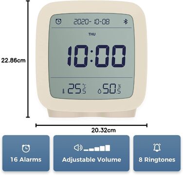 Qingping Bluetooth Alarm Clock, Works with Mi Home (All settings via App), Digital Smart Alarm Clock Battery Powered with Multiple Alarms