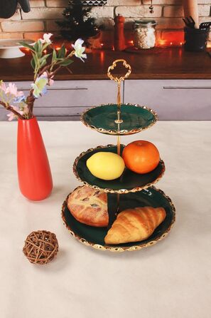 Керамічна підставка для капкейків YA JU на 3 яруси, 3-ярусна вежа для випічки, підставка для десертів, цукерок, фруктів, Candy Bar, вечірки, декор, найкращий подарунок (Зелена)