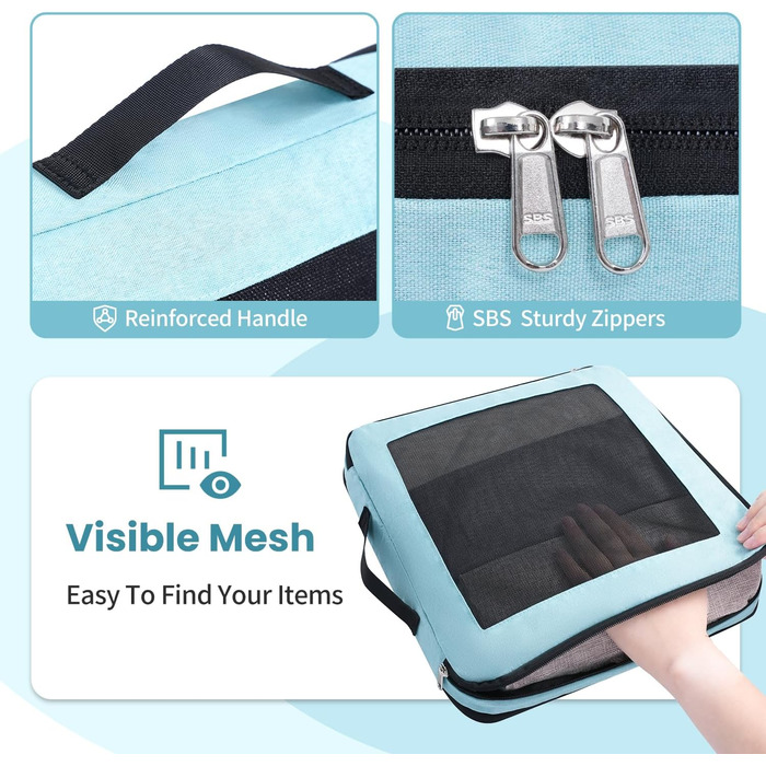 Набір кубиків-органайзерів для подорожей Prezon: 8 шт., м'ятний колір. Розширювані, з сітчастим вікном для зручності.