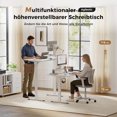 Електричний регульований стіл Agilestic з підсвічуванням, USB-портом та мобільним кріпленням для монітора, 140 x 80 см (Білий)