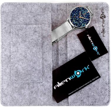 Жіночий кварцовий годинник Alienwork IK Shine з блискітками та сталевим міллеза-браслетом (Сріблястий/Синій/Чорний)