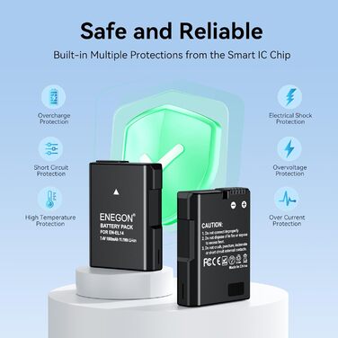 Зарядний пристрій ENEGON EN-EL14 20W з подвійним акумулятором, швидка зарядка, сумісний з Nikon D3100-D3500, Coolpix P7000-P7100, LCD-дисплей (2 акумулятори)