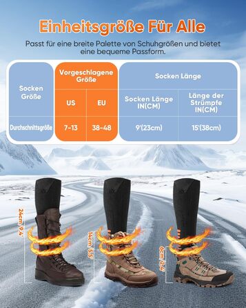 Гріючі шкарпетки з керуванням через додаток, 5000mAh, 5V, 3 режими нагріву, 360° нагрів, для жінок та чоловіків, для катання на лижах та полювання, середнього розміру