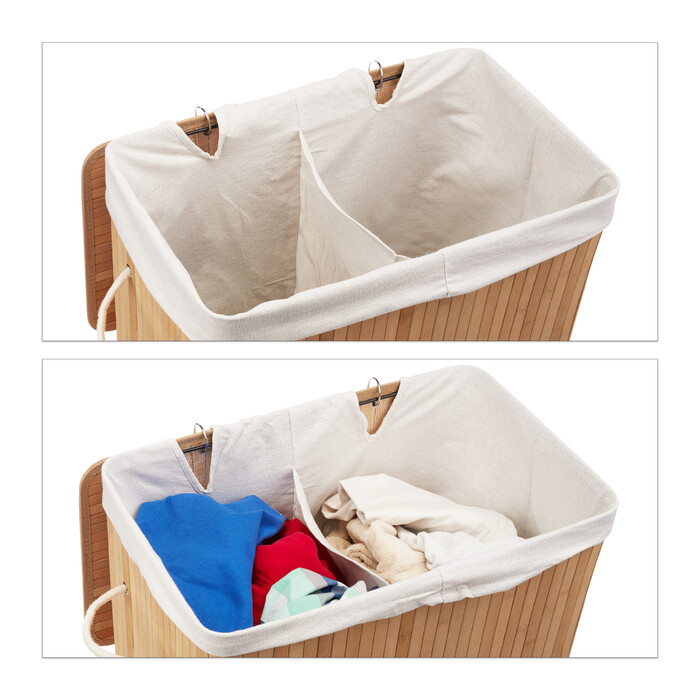 Relaxdays Laundry Basket Bamboo with 2 Compartments