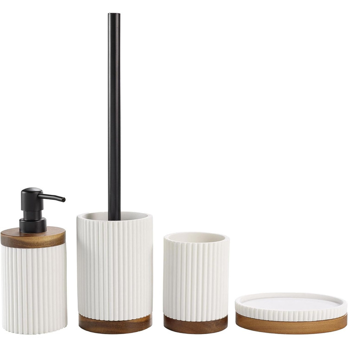 Дозатор для мила Douceur d'Intérieur Niagara, білий, полірезин та акація (8 x 17 см)