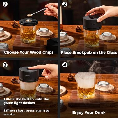 Електричний набір для копчення віскі, коктейльний набір з 6 дерев'яними стружками, набір для копчення віскі з вбудованим запальником, без бутану, подарунок для тата, чоловіків, 6 дерев'яних стружків