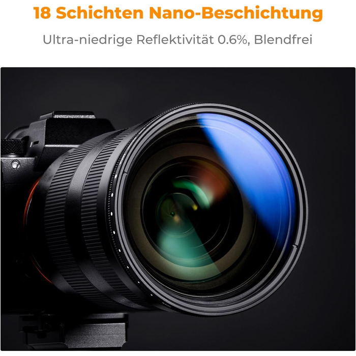 Фільтр ND K&F Concept Nano K-Serie 58mm, регульований сірий фільтр ND2-ND2000 (1-11 ступенів)