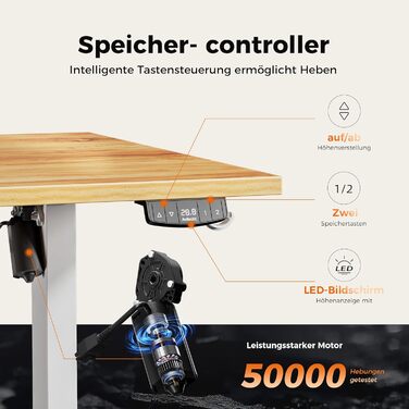 Регульований за висотою стіл Agilestic: електричний, з пам'яттю, ергономічний, для роботи, 120x80 см, білий