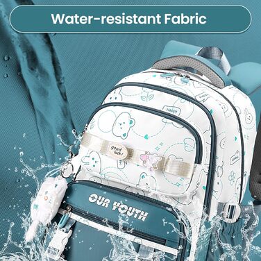 Дитячий рюкзак IvyH для дівчаток, водонепроникний, 2-6 клас, велика місткість, для школи, гімназії, університету (Блакитний)