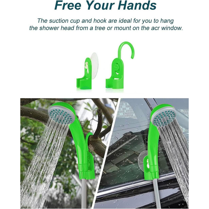 LIBERRWAY Camping Shower with Pump, Camping Shower Set with Rechargeable Battery, 2m Shower Hose Outdoor Shower for Garden Beach Camping Travel Car Washing, Mobile Shower Black (Green with Jet Head)