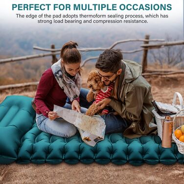 Надувний килимок для кемпінгу з вбудованою подушкою та помпою. Легкий, компактний, для відпочинку на природі, походів та подорожей. Зелений