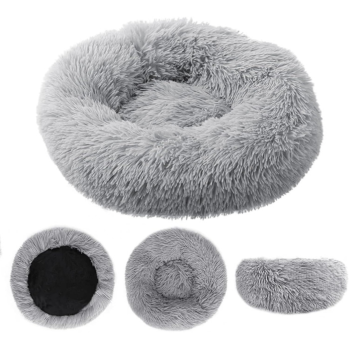 Кругле ліжко для котів та маленьких собак 50x50 см, плюшеве, м'яке, знямне, для дому, кольору імбиру (світло-сірий)