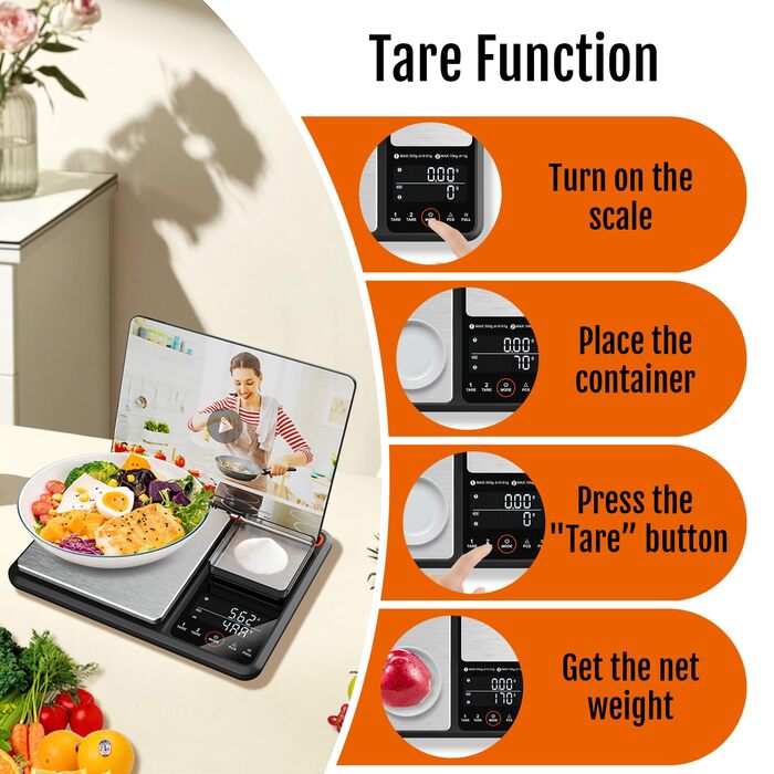 Кухонні ваги GRAM PRES Duale Plattform - цифрові ваги для їжі та продуктів, 0,01г/300г & 1г/10кг, чорний колір з нержавіючою сталлю