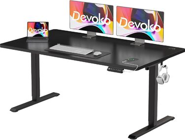 Devoko Adjustable Height Desk - Electric Standing Desk with Memory Function, 73-118cm Height, Collision Detection, Black, 140x60cm