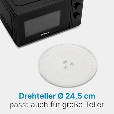 Мікрохвильова піч Bomann MW 6014 CB чорна, 700 Вт, 20 л, 6 рівнів потужності, поворотний піднос 360°