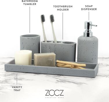 ZCCZ 4-Piece Bathroom Accessory Set, Black, with Soap Dispenser, Toothbrush Holder, Bathroom Tumbler, and Vanity Tray, Decorative Countertop Organizer