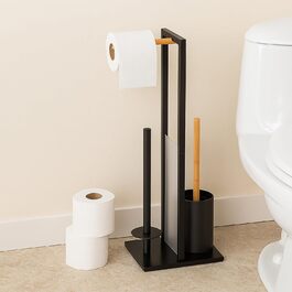 Набір для туалету Relaxdays: тримач туалетного паперу, щітка, відсік для рулонів, білий/натуральний колір