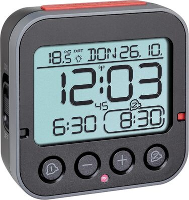 TFA Dostmann Bingo 2.0 Digital Radio Alarm Clock with Temperature Display, Plastic, Black, (L) 95 x (W) 41 x (H) 96 mm