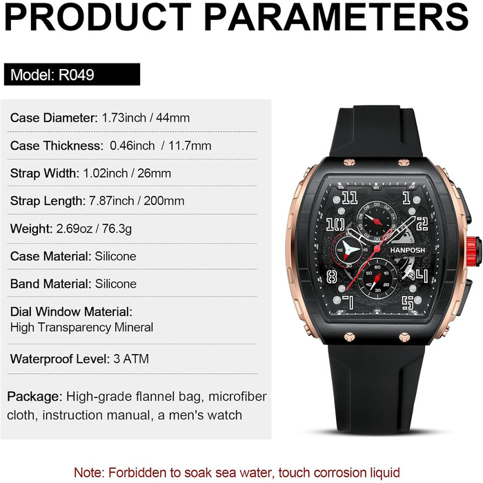 HANPOSH Чоловічий годинник: аналоговий кварцовий годинник, водостійкий спортивний годинник, тактичний годинник (чорний, золотий)