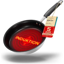 Набір сковорідок з нержавіючої сталі для всіх типів плит, 20см та 28см з антипригарним покриттям - 10 років гарантії, ергономічні ручки, рівномірний розподіл тепла, безпечні для миття в посудомийній машині та використання в духовці - Набір сковорідок (20см)