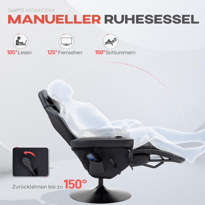 HOMCOM Gaming Chair with Massage Function, Reclining Backrest, Footrest, Supports up to 120 kg, Steel Frame, Faux Leather, Grey