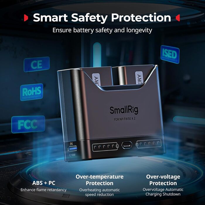 Зарядний пристрій SMALLRIG NP-FW50 для Sony (2 слоти, USB-C, 11W) - A6000, A6100, A6300, A6400, ZV-E10, A7, A7S, A7R