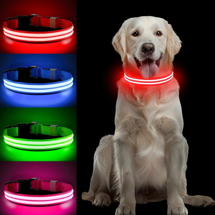 Світлодіодна нашийникова стрічка для собак PCoTllar, заряджається, 3 режими світіння, водонепроникна, для малих, середніх та великих собак, зелена, (TC5000), розмір S (28-40 см)