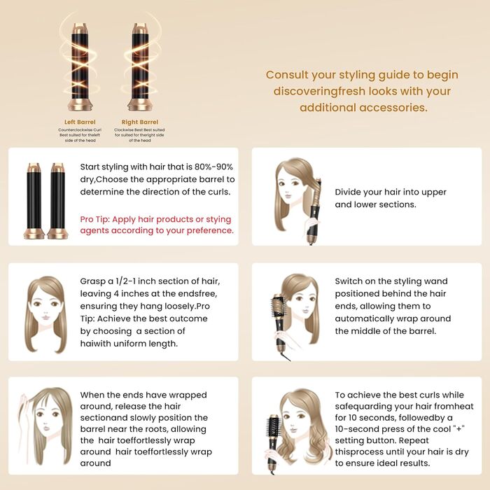 Мультистайлер для волосся 6 в 1: фен, плойка, щітка, дифузор, 1000W, чорний